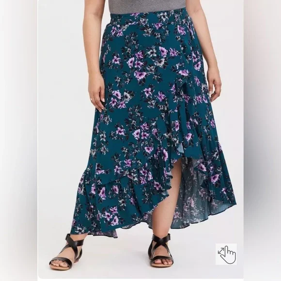 Torrid Floral Ruffle high/low Hem Skirt - Picture 2 of 8